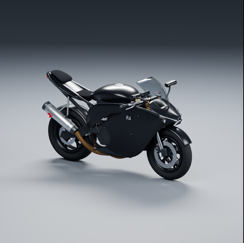 Motorcycle rebuilt from scratch with procedural geometry and Blender materials